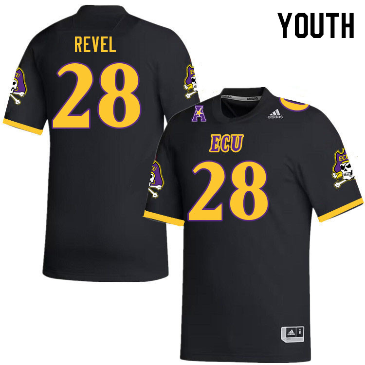 Youth #28 Shavon Revel ECU Pirates 2023 College Football Jerseys Stitched-Black
